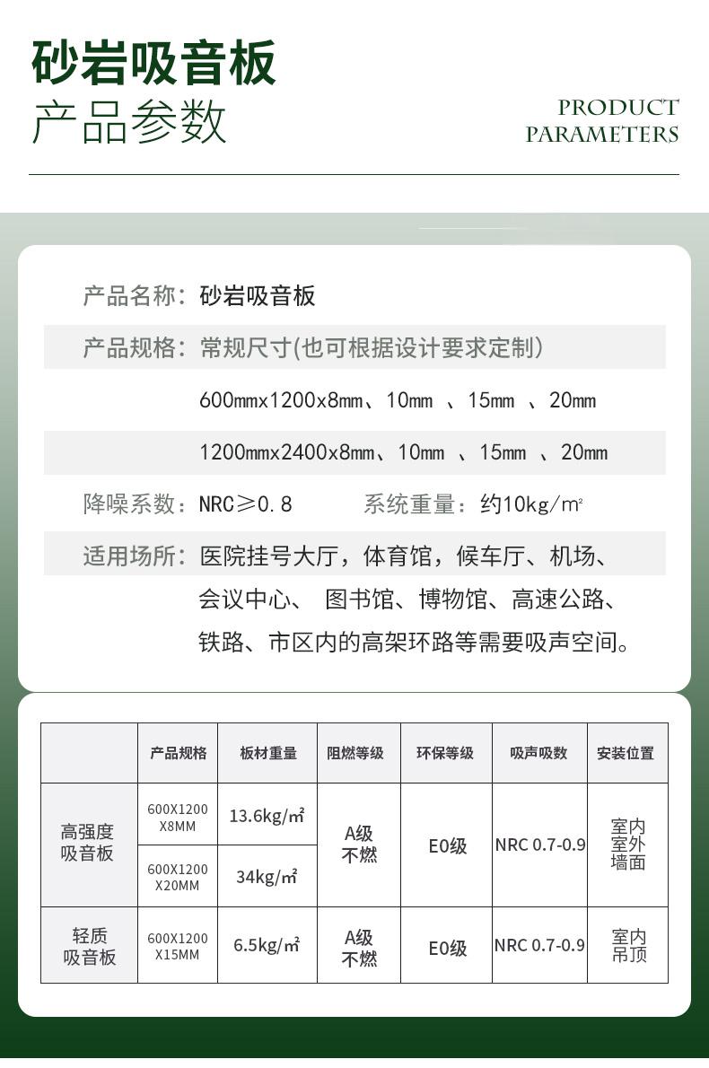 砂巖吸音板產品參數